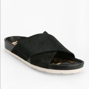 Sam Edelman Adora Black Calf Hair Leather Slides